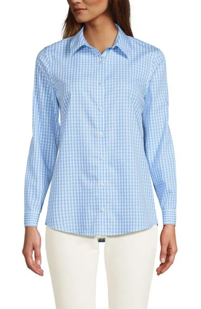 Lands' End No Iron Supima Cotton Long Sleeve Shirt In Dusk Blue/white Gingham