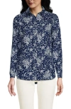 Lands' End No Iron Supima Cotton Long Sleeve Shirt In Navy Meadow Ditsy Floral