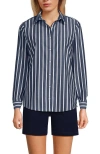 Lands' End No Iron Supima Cotton Long Sleeve Shirt In Navy/white Dual Stripe