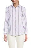 Lands' End No Iron Supima Cotton Long Sleeve Shirt In Soft Orchid Classic Stripe