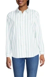 Lands' End No Iron Supima Cotton Long Sleeve Shirt In White/aqua Classic Stripe