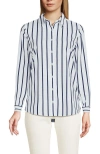 Lands' End No Iron Supima Cotton Long Sleeve Shirt In White/navy Classic Stripe