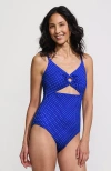 Lands' End O-ring Monokini One Piece Swimsuit In Sapphire Ice Geo
