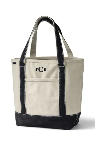 Lands' End Open Top Canvas Tote Bag In Natural/deep Scarlet