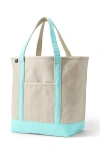 Lands' End Open Top Canvas Tote Bag In Natural/pale Aqua Ice