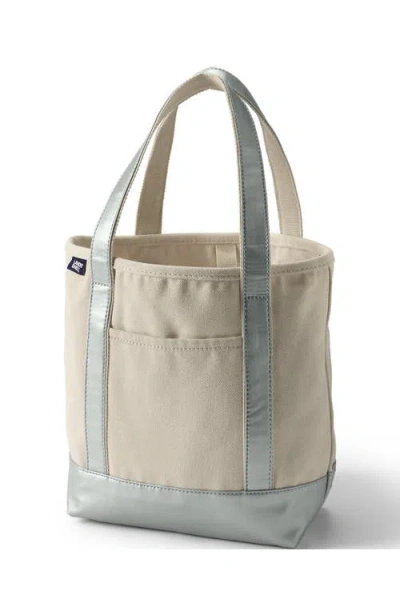 Lands' End Open Top Canvas Tote Bag In Natural/silver Metallic