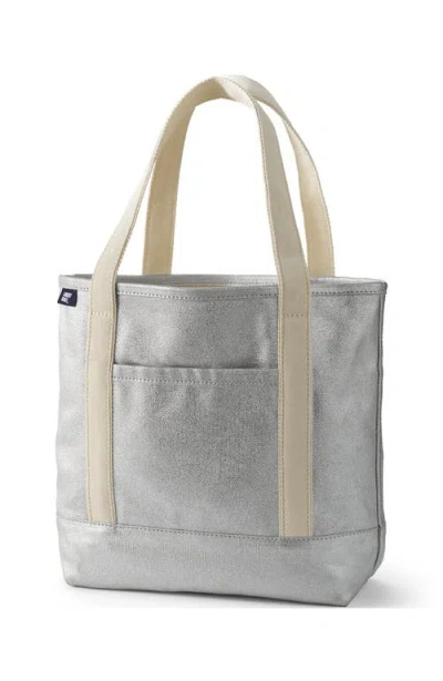 Lands' End Open Top Canvas Tote Bag In Silver Metallic