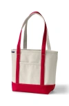 Lands' End Open Top Long Handle Canvas Tote Bag In Natural/heritage Red