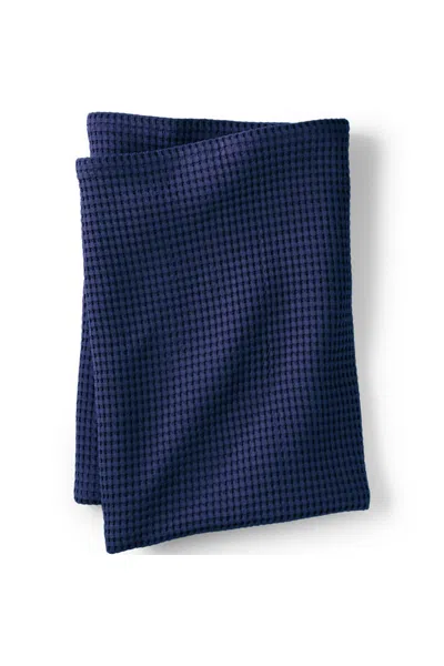 Lands' End Organic Cotton Waffle Bed Blanket In Blue
