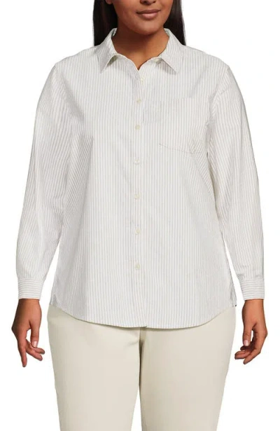 Lands' End Oxford Shirt In Champagne Mini Stripe
