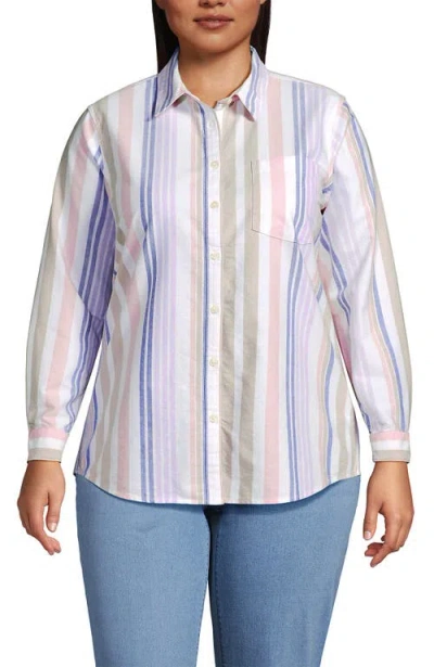 Lands' End Oxford Shirt In Desert Tan Variegated Stripe