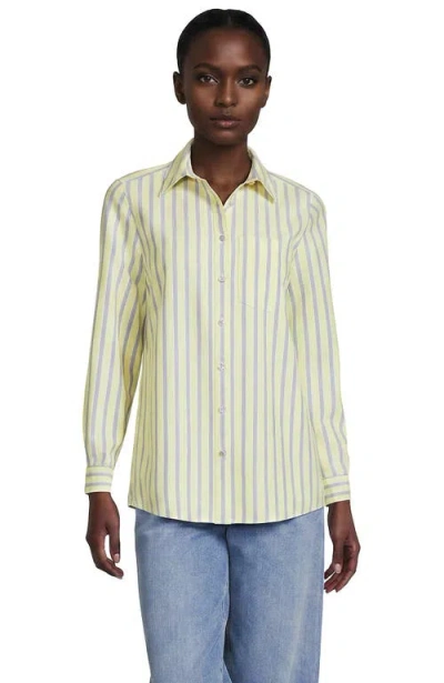 Lands' End Oxford Shirt In Soft Apple Green/blue Stripe