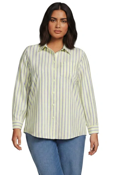 Lands' End Oxford Shirt In Soft Apple Green/blue Stripe