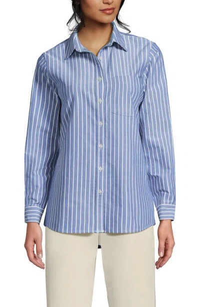 Lands' End Oxford Shirt In True Cobalt Blue Rail Stripe