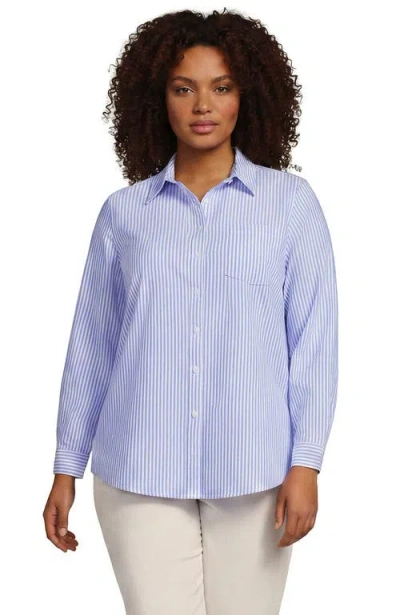Lands' End Oxford Shirt In White/chicory Blue Stripe