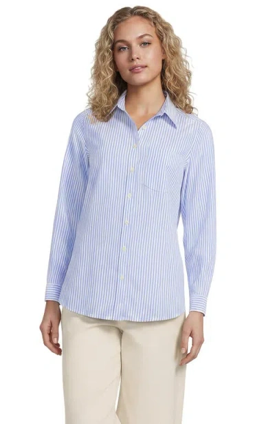 Lands' End Oxford Shirt In White/chicory Blue Stripe