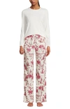 Lands' End Pajama Set Knit Long Sleeve T-shirt And Flannel Pants In Animal Print