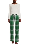 Lands' End Pajama Set Knit Long Sleeve T-shirt And Flannel Pants In Green