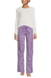 Lands' End Pajama Set Knit Long Sleeve T-shirt And Flannel Pants In Purple