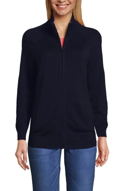 Lands' End Performance Cotton Sweater Jacket In Blue