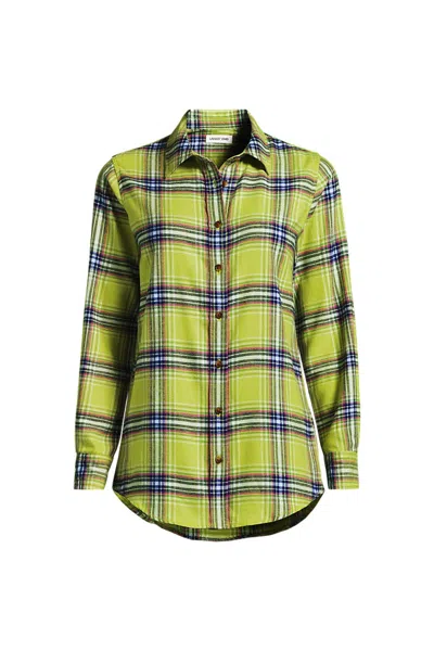 Lands' End Petite Flannel Boyfriend Long Sleeve Shirt In Green