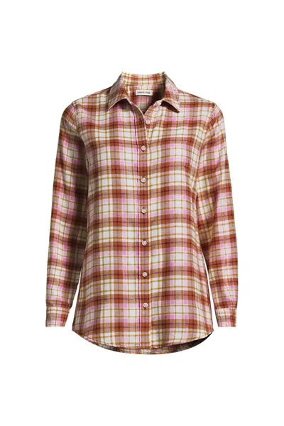 Lands' End Petite Flannel Boyfriend Long Sleeve Shirt In Orange