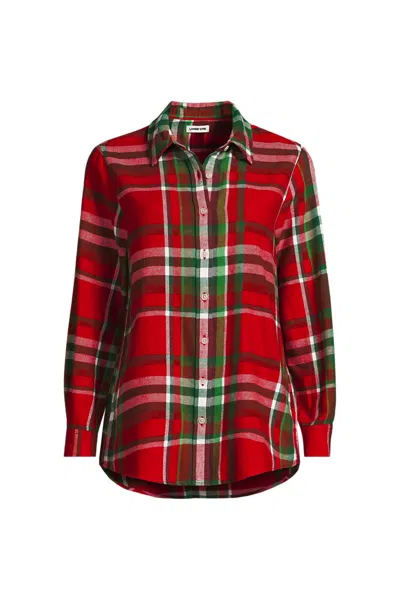 Lands' End Petite Flannel Boyfriend Long Sleeve Shirt In Red