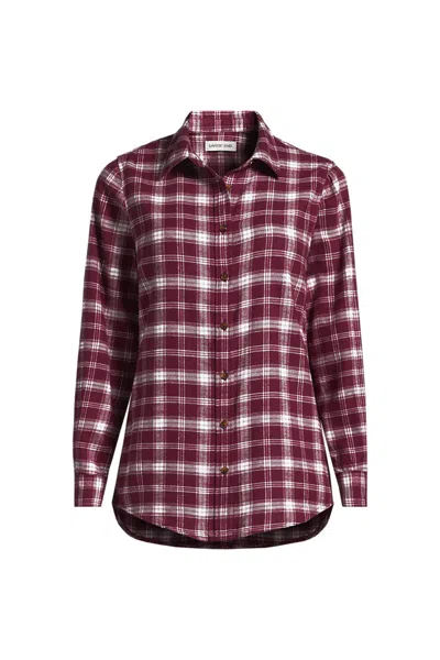 Lands' End Petite Flannel Boyfriend Long Sleeve Shirt In Red