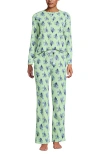 Lands' End Petite Knit 2 Piece Pajama Set In Green