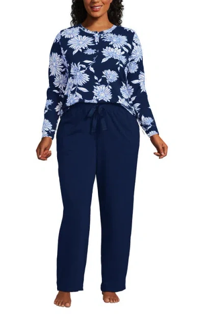 Lands' End Petite Knit 2 Piece Pajama Set In Blue