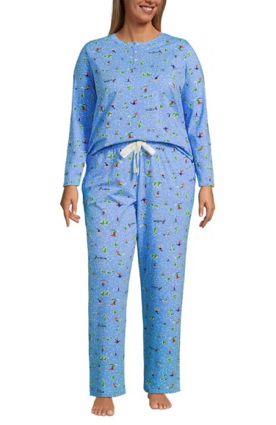 Lands' End Petite Knit 2 Piece Pajama Set In Blue