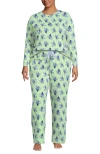 Lands' End Petite Knit 2 Piece Pajama Set In Green