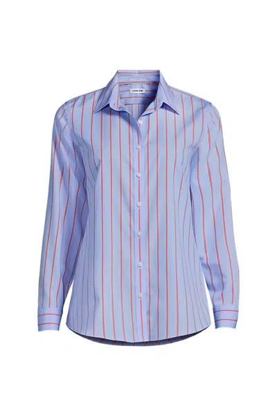 Lands' End Petite No Iron Button Front Shirt In Blue