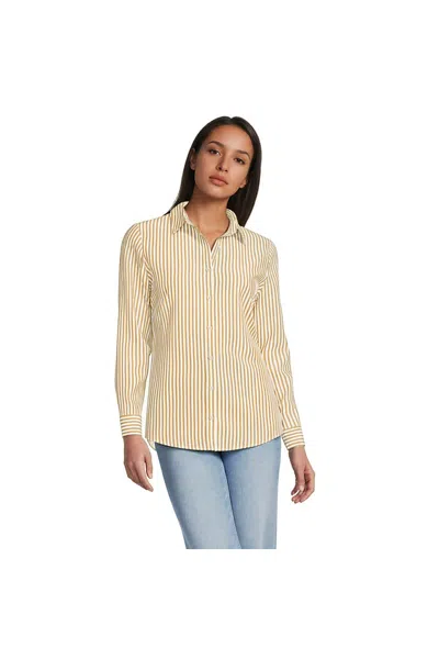 Lands' End Petite No Iron Button Front Shirt In Brown