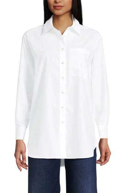 Lands' End Petite Oversized No Iron Tunic With Statement Collar Shirt In White
