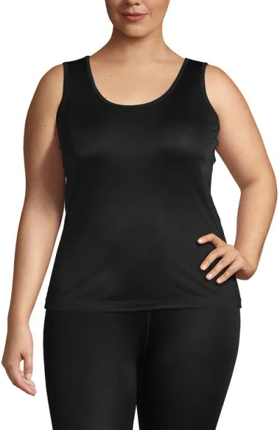 Lands' End Petite Silk Interlock Thermal Long Underwear Base Layer Tank Top In Black