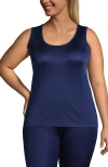 Lands' End Petite Silk Interlock Thermal Long Underwear Base Layer Tank Top In Blue