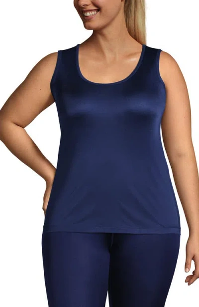 Lands' End Petite Silk Interlock Thermal Long Underwear Base Layer Tank Top In Blue