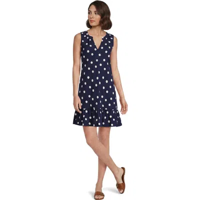 Lands' End Petite Sleeveless Cotton Jersey Notch Neck Flounce Dress In Blue