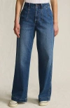 Lands' End Petite Soft Denim High Rise Wide Leg Top Stitch Trousers In Blue
