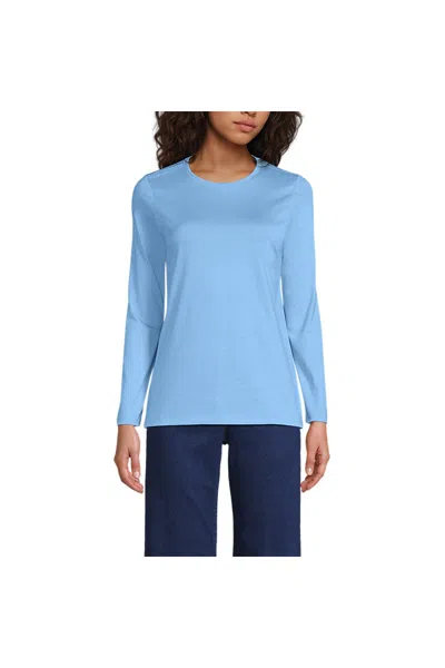 Lands' End Petite Supima Cotton Long Sleeve Crewneck T-shirt In Blue