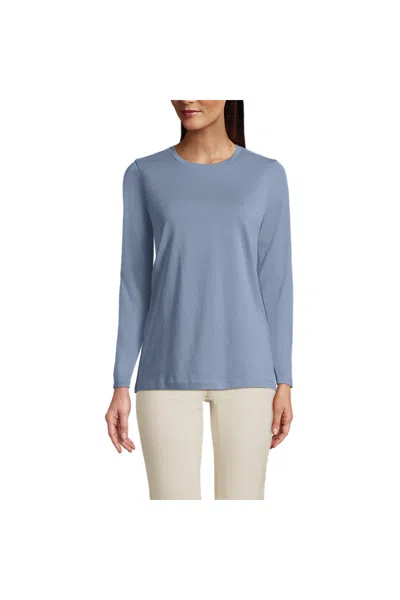 Lands' End Petite Supima Cotton Long Sleeve Crewneck T-shirt In Blue