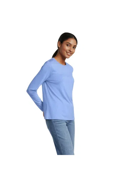 Lands' End Petite Supima Cotton Long Sleeve Crewneck T-shirt In Blue