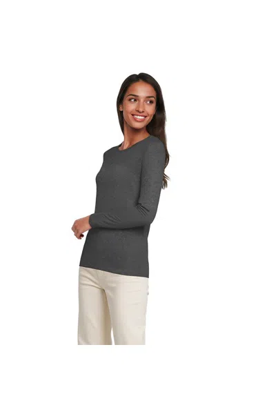 Lands' End Petite Supima Cotton Long Sleeve Crewneck T-shirt In Gray