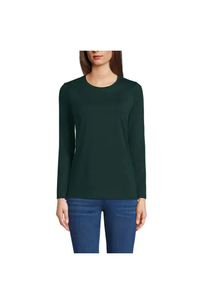 Lands' End Petite Supima Cotton Long Sleeve Crewneck T-shirt In Green