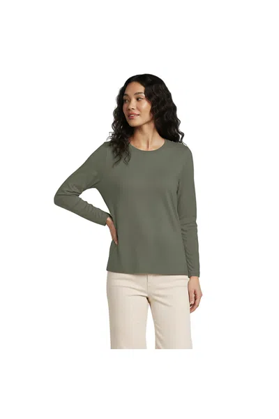 Lands' End Petite Supima Cotton Long Sleeve Crewneck T-shirt In Green