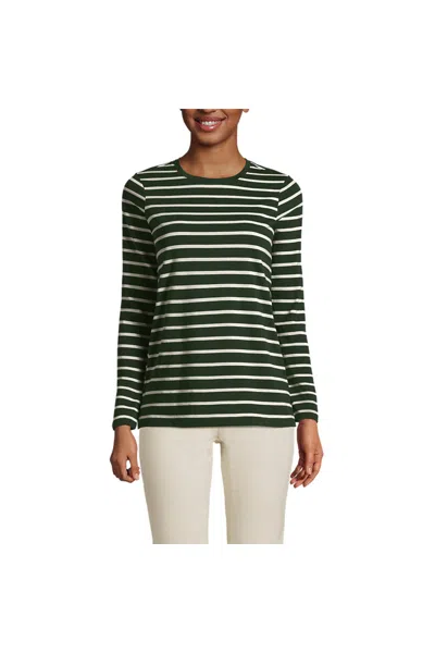 Lands' End Petite Supima Cotton Long Sleeve Crewneck T-shirt In Green