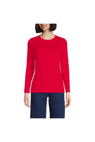 Lands' End Petite Supima Cotton Long Sleeve Crewneck T-shirt In Red