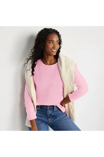 Lands' End Petite Supima Cotton Long Sleeve Crewneck T-shirt In Pink
