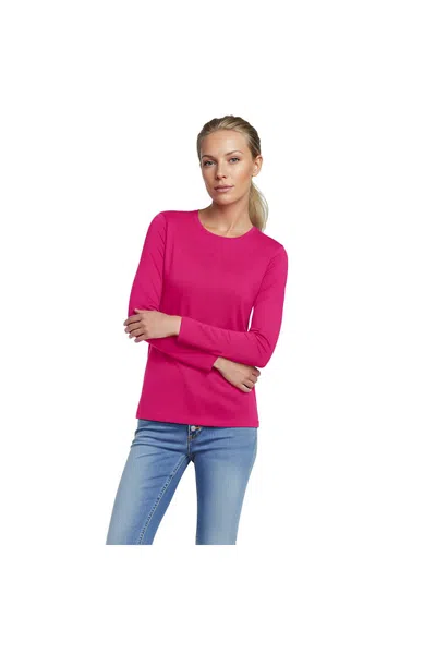 Lands' End Petite Supima Cotton Long Sleeve Crewneck T-shirt In Pink